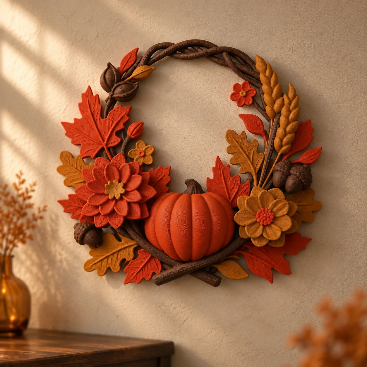 Herfstkrans met pompoen