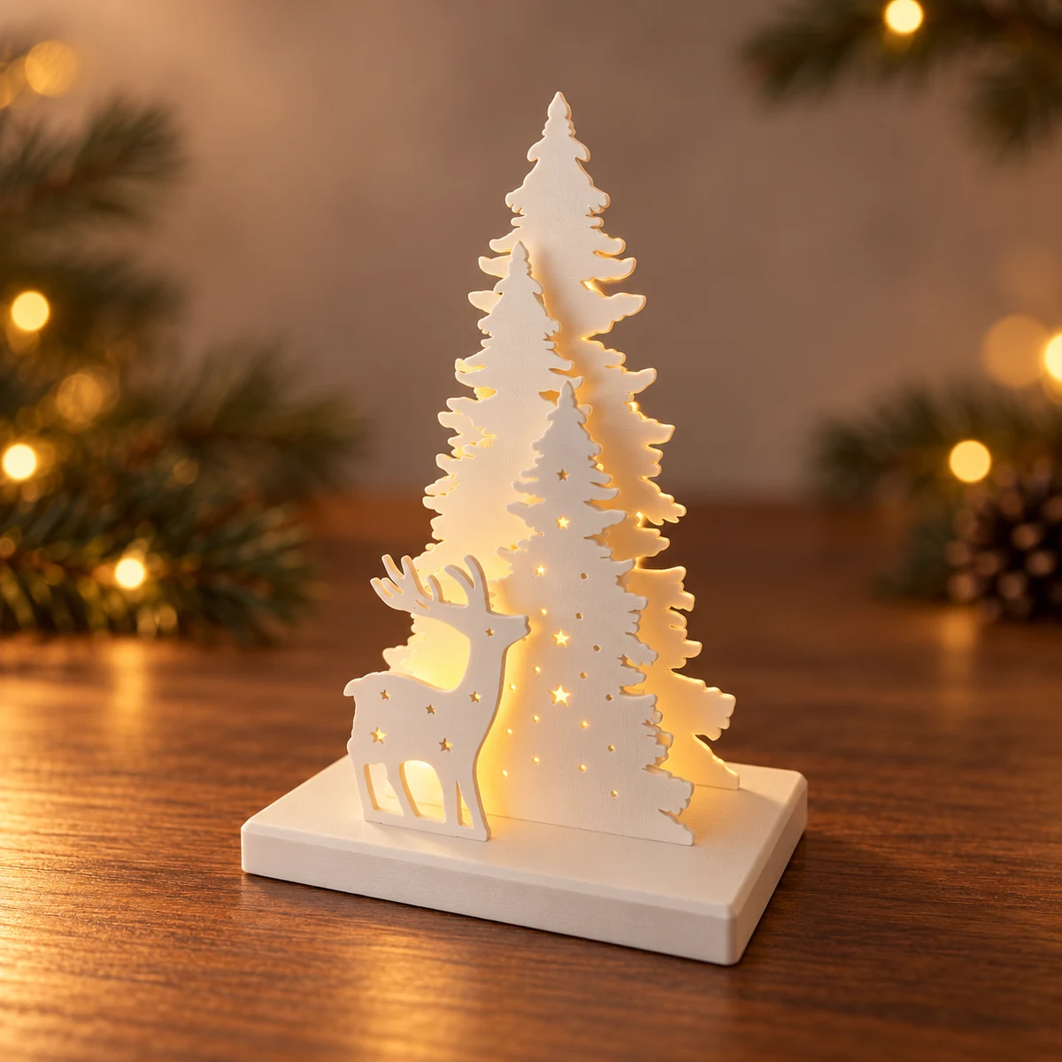 Kersttafereel met rendier als 3D-geprinte kerstdecoratie