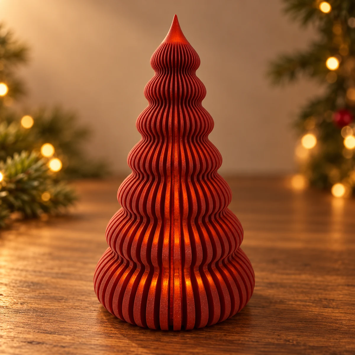 Geribbelde kerstboom voor LED-theelicht als 3D-geprinte kerstdecoratie
