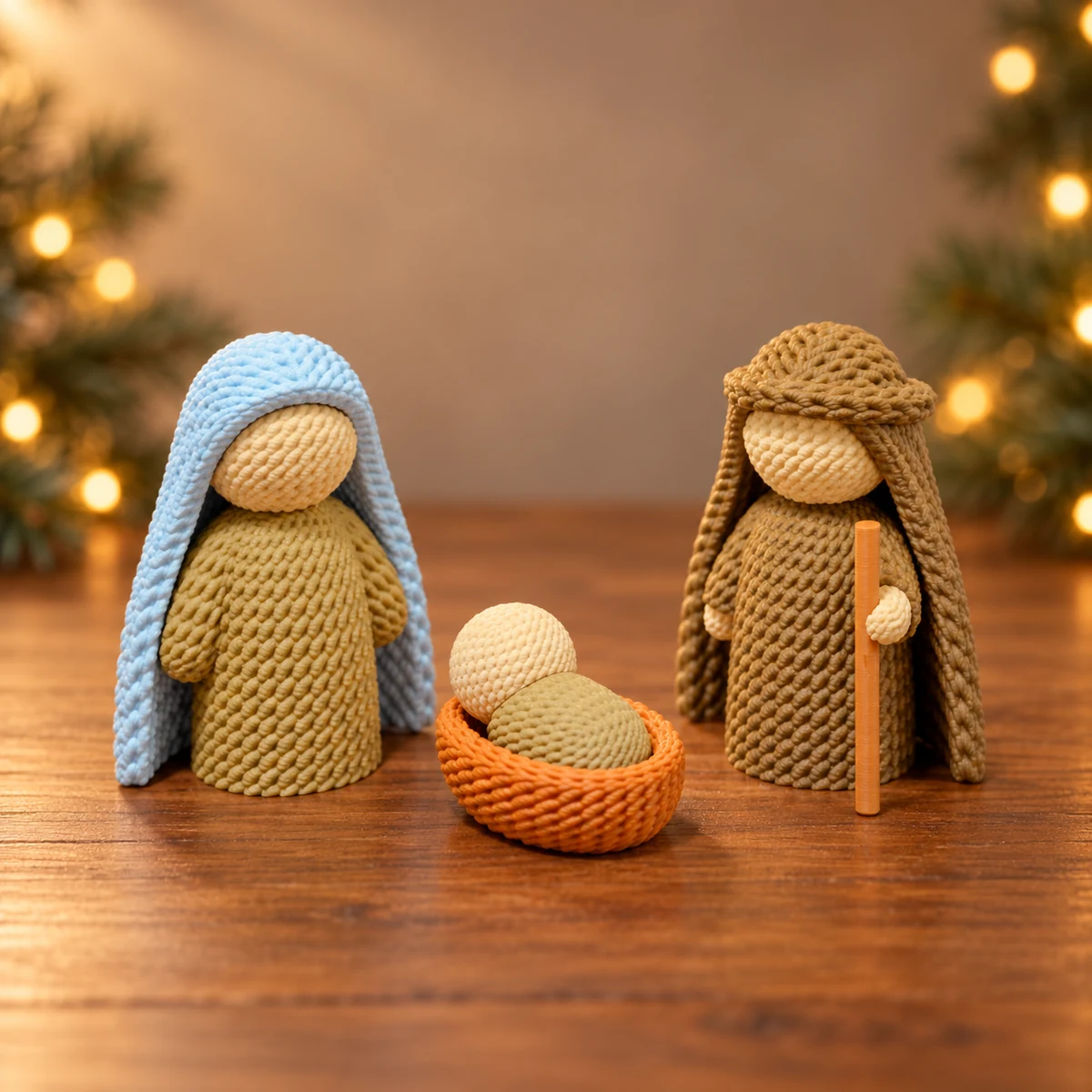 Gehaakte kerststal als 3D-geprinte kerstdecoratie