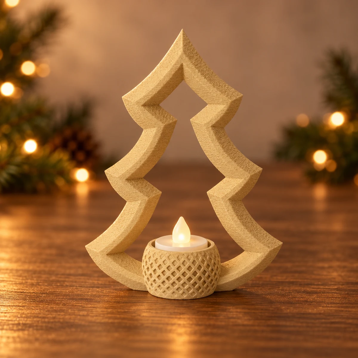 Design kerstboom voor LED-theelicht als 3D-geprinte kerstdecoratie