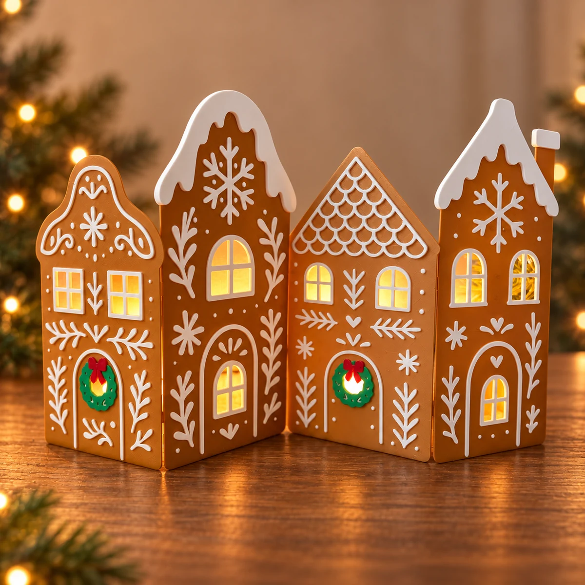 Kerstdorp set als 3D-geprinte kerstdecoratie