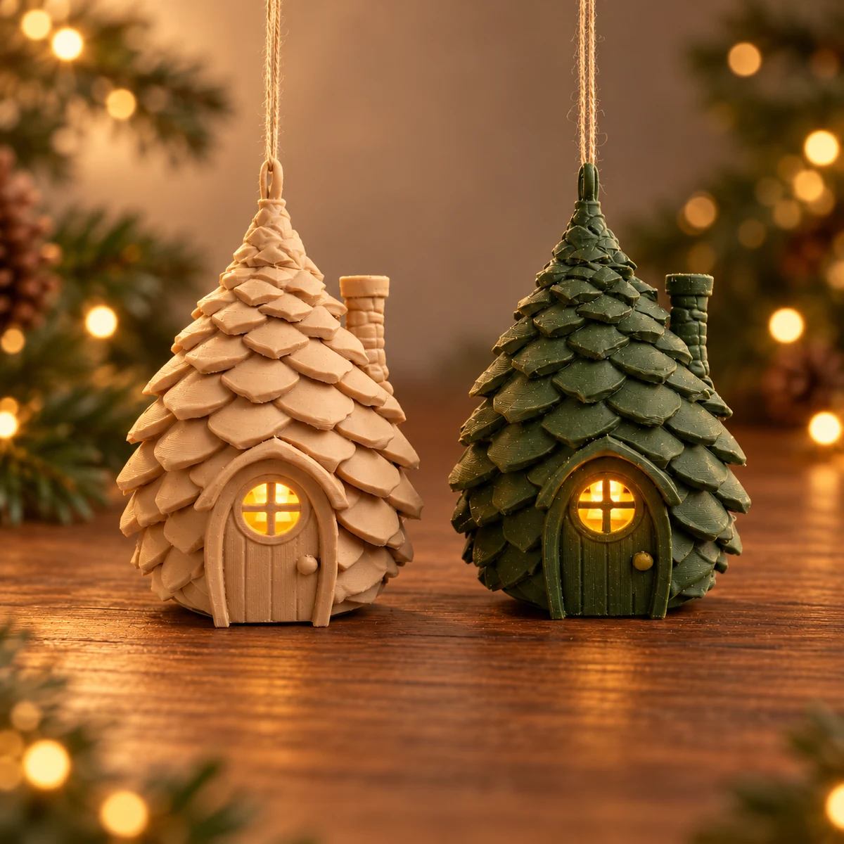 Dennenappelhuisjes als 3D-geprinte kerstdecoratie