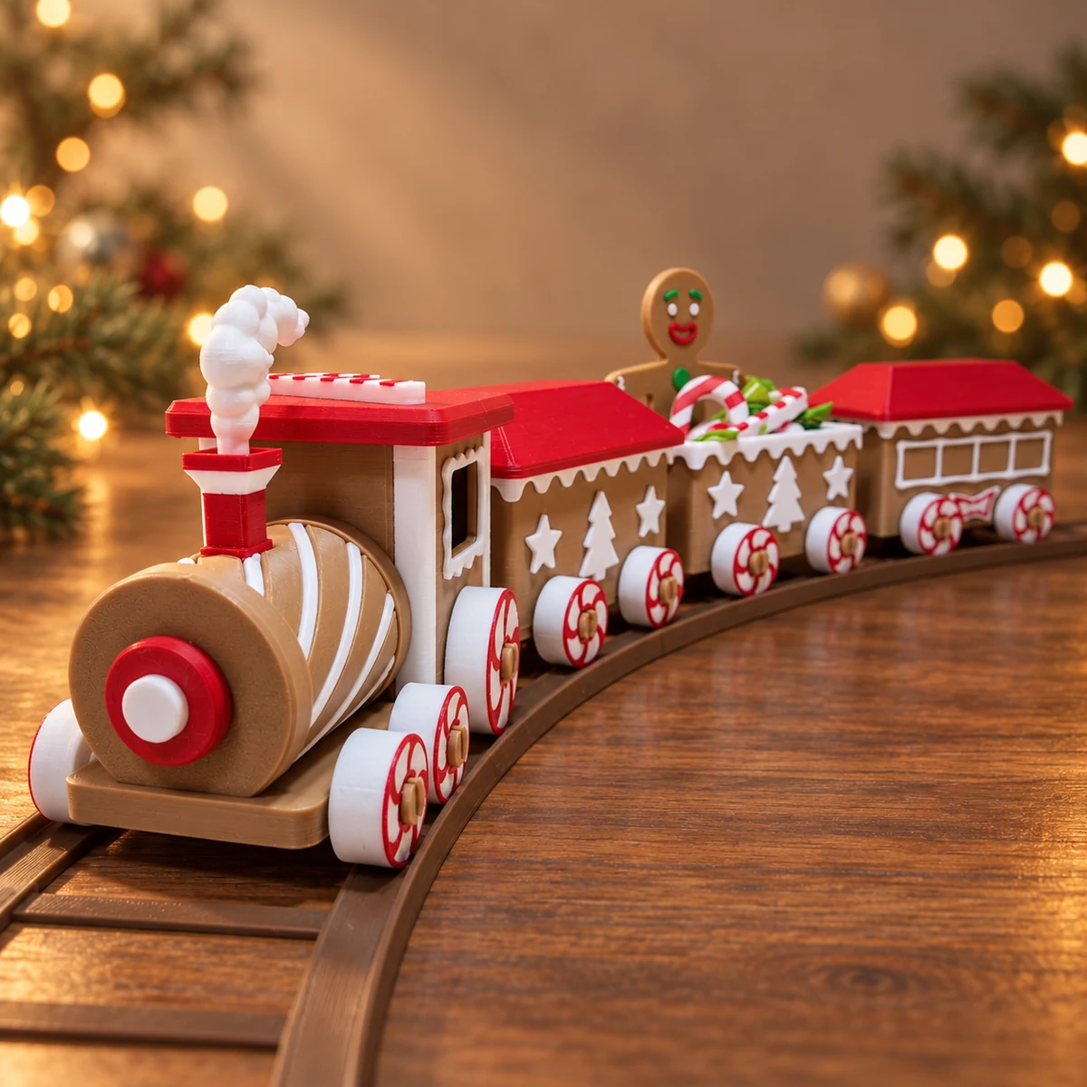 Peperkoek kersttrein als 3D-geprinte kerstdecoratie