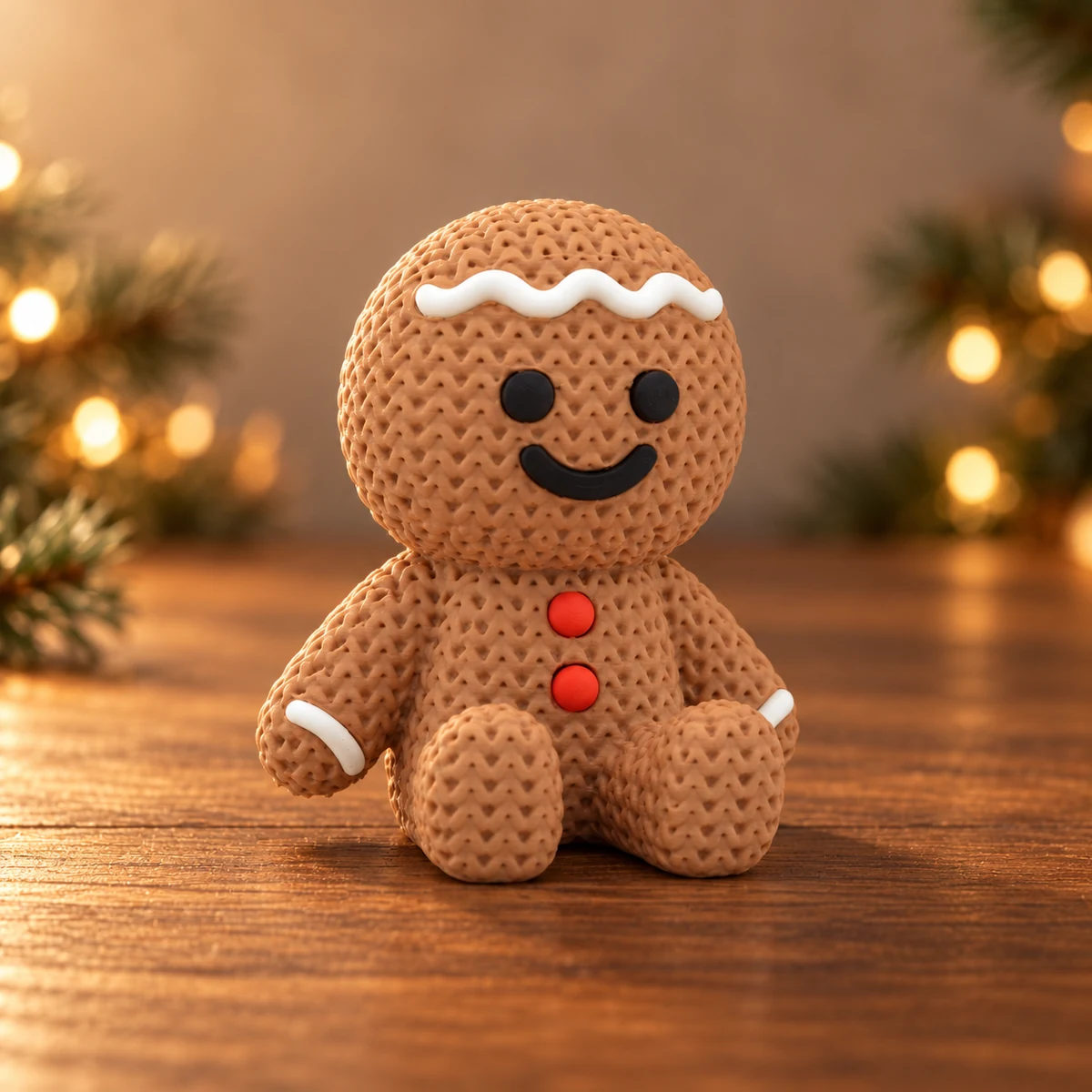 Gebreide peperkoekman als 3D-geprinte kerstdecoratie