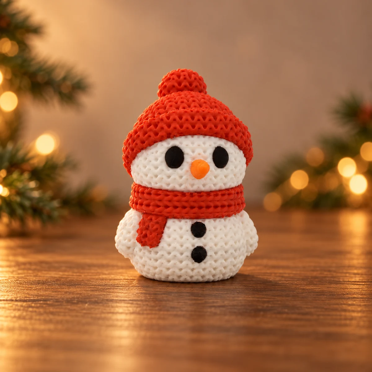 Gebreide sneeuwman als 3D-geprinte kerstdecoratie